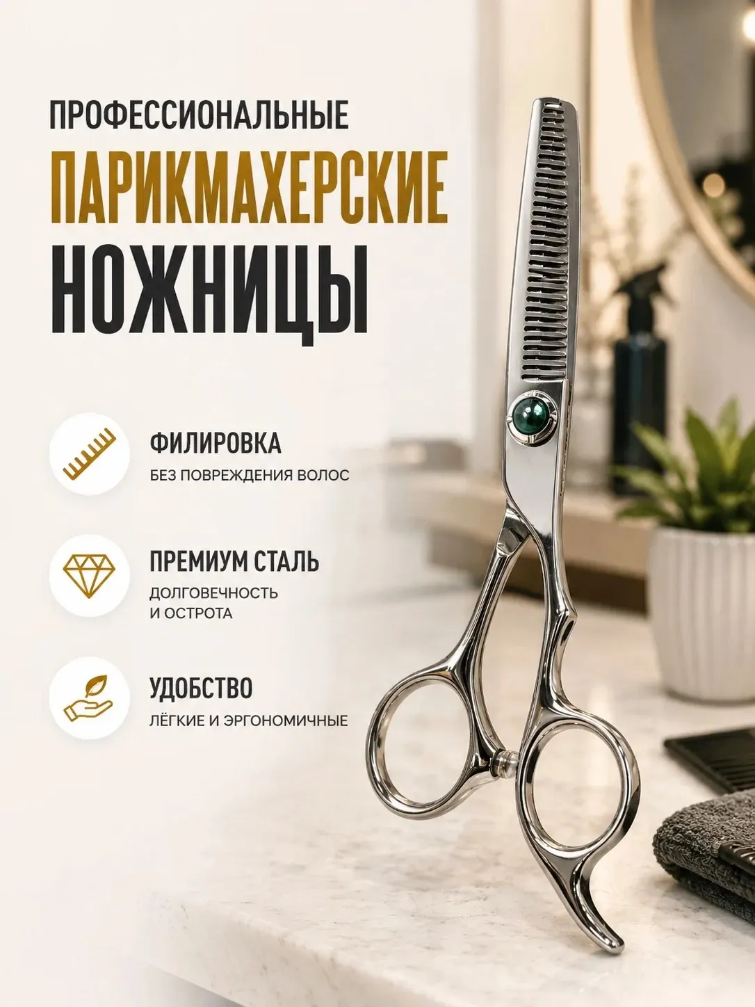 Ножницы парикмахерские филировочные для стрижки волос профессиональные S4 green rock
